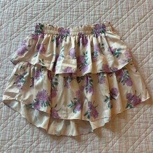 LoveShackFancy Blush Pink and Purple Floral Mini Skirt